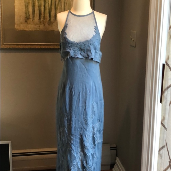 NWOT Free People elegant silky blue maxi dress - Picture 5 of 8